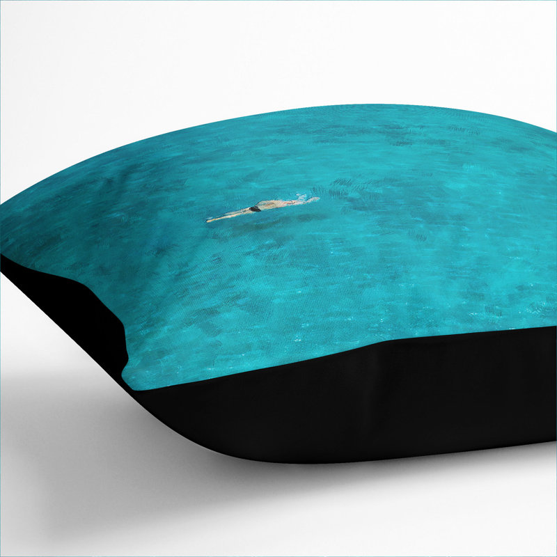 Swimmer In The Sea Painting Square Throw Cushion, 55cm H x 55cm W x 20cm D, Black