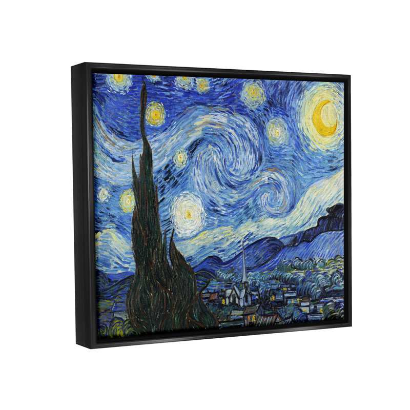 Van Gogh Starry Night Post Impressionist, impression sur toile par Vincent Van Gogh, Cadre flottant noir de jais
