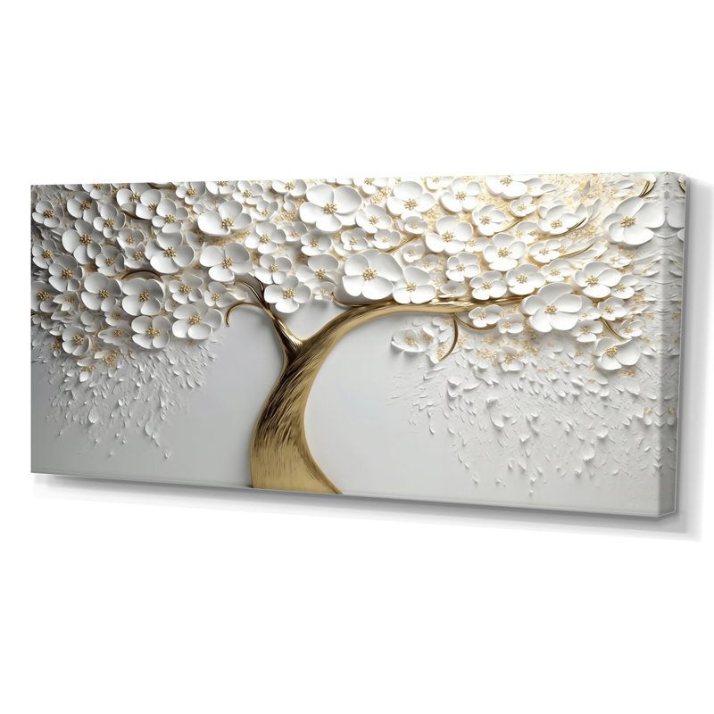 Orchidée blanche jardin de branches V - impression d'art mural floral - non texturé, Toile tendue, H 28 po x l 60 po