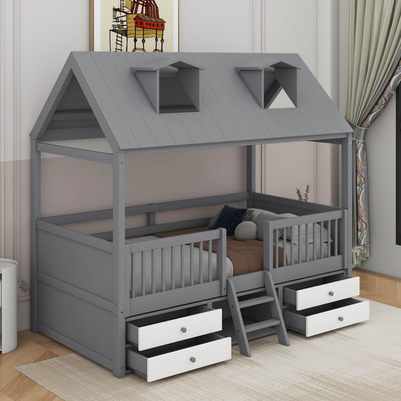 Lit simple en bois, Lit simple, Gris