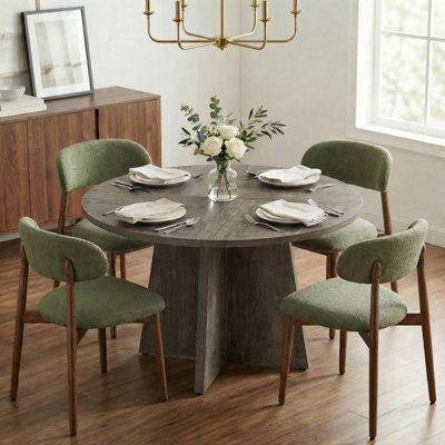 Amarachi 47’’ Round Wood Dining Table With Upholstered Chairs, Kitchen Dining Room Furniture Set