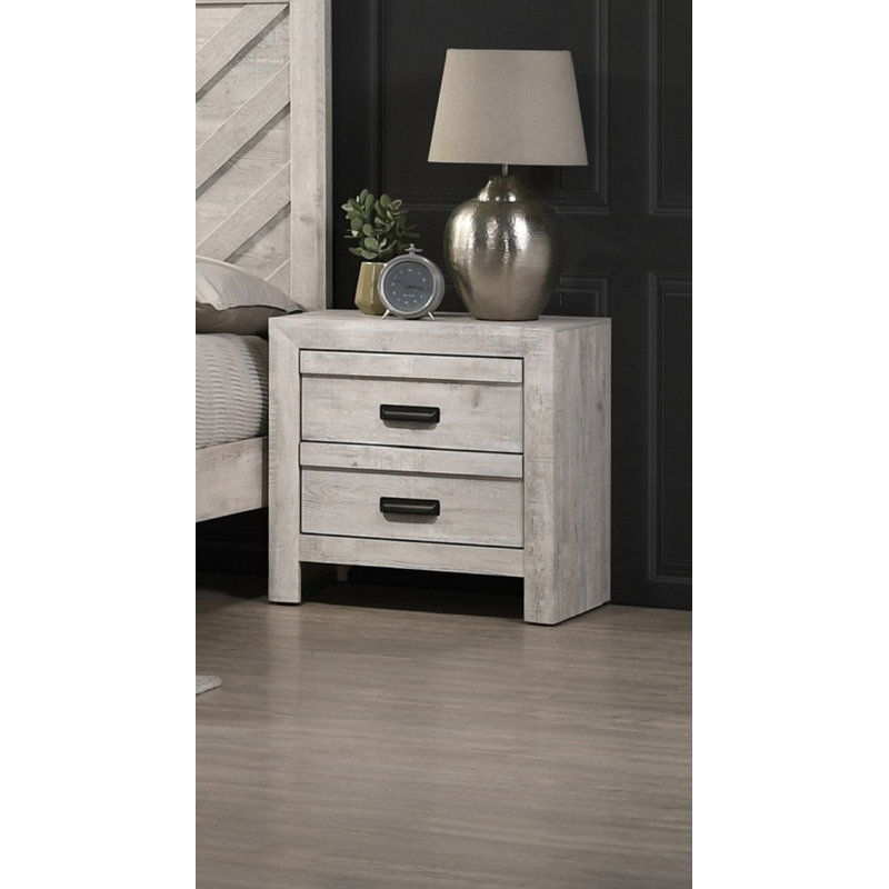 Table de chevet en bois Deera avec deux tiroirs de rangement, Beige