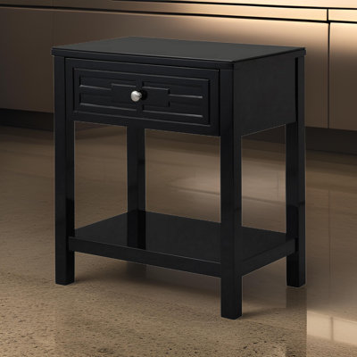Dylan White Wooden End Side Table Nightstand With Glass Top And Drawer by Red Barrel Studio
