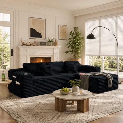 Canapé modulaire en nuage 106 po avec méridienne en L, siège profond rembourré avec porte-gobelet et poche latérale, aucun assemblage requis pour le salon