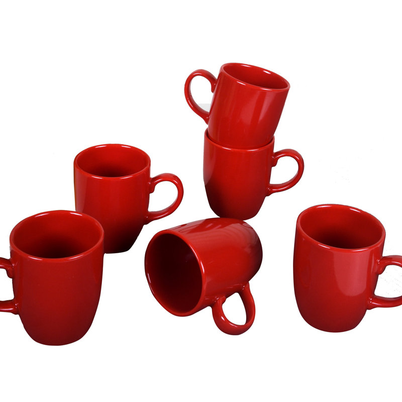 Ensemble de tasses élégantes en céramique rouge, 3,5 x 3,5 x 3,3 pouces | 100% lavable au lave-vaisselle et au micro-ondes, capacité de 10,1 oz liq. Parfait pour le café, le thé et les boissons chaudes, ajout élégant à votre cuisine