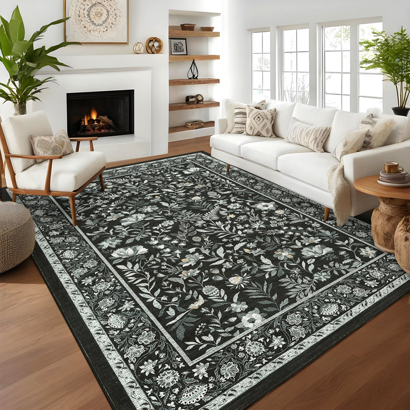 Tapis lavable à la machine Botanical Flora, Rectangle 10 pi x 13 pi