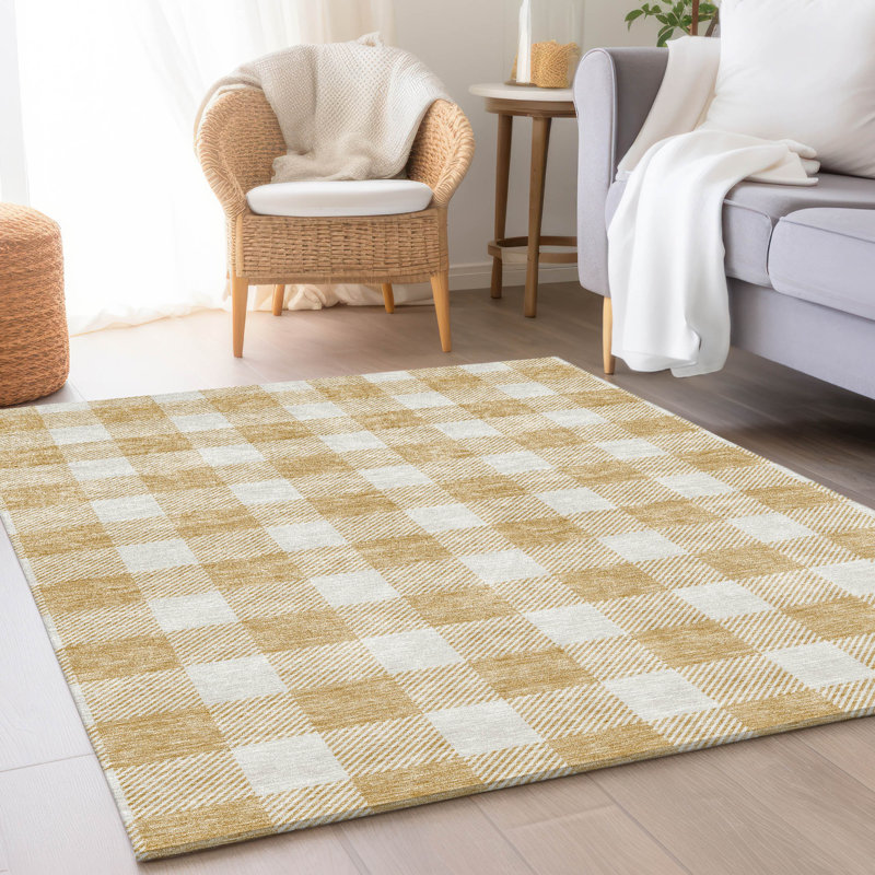 Tapis doré Prisco lavable à la machine de qualité supérieure, Rectangle 5 pi x 7 pi 6 po