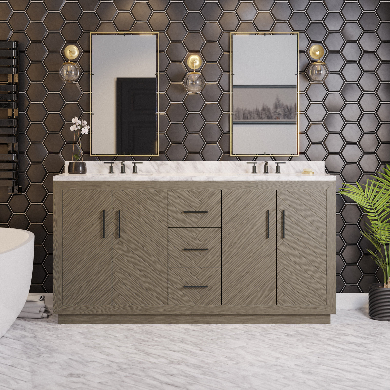Sadelle 72'' Double Bathroom Vanity, Gray Oak