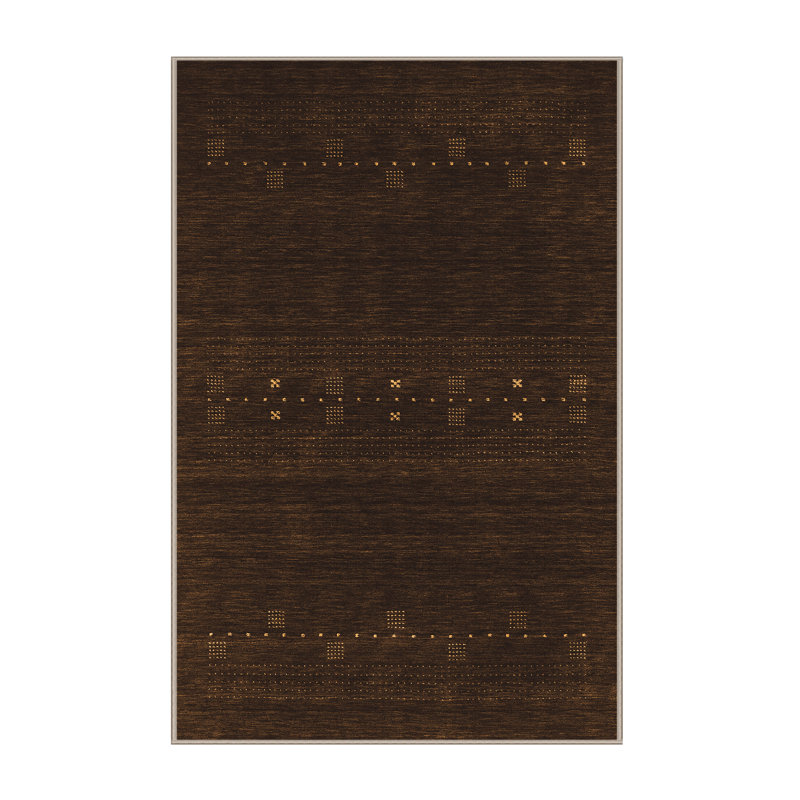 Tapis en chenille / polyester Sohib tissé à la machine en brun foncé / gris / beige, Rectangle 8 pi x 12 pi