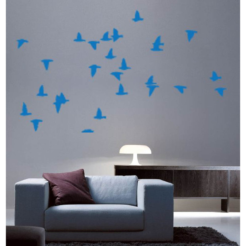Décalcomanie murale sihouette oiseaux, Bleu