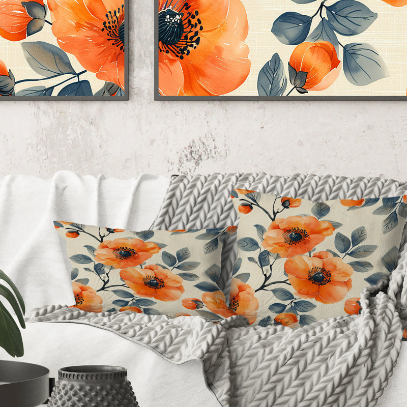 Floral Retro Harmony III - Coussin décoratif floral rétro, H 18 po x H 18 po