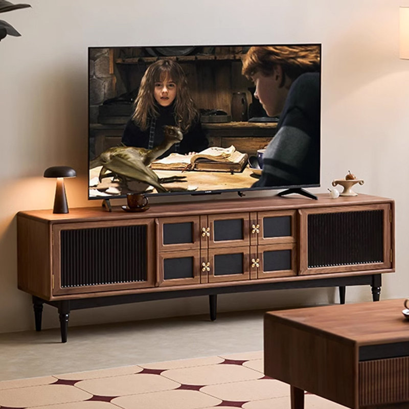 Ash Wood TV Stand with Adjustable Shelves, 21.45"H x 70.86"L x 15.75"W