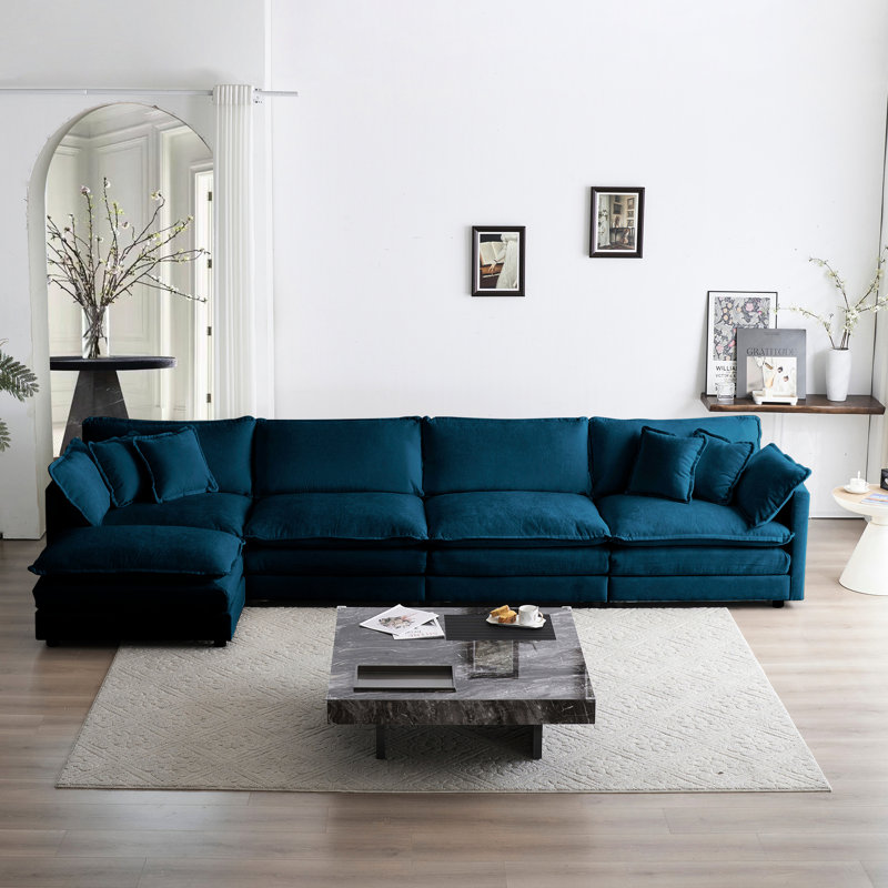 Ensemble de salon modulaire en U avec canapé en chenille bleue et canapé en U 5 places