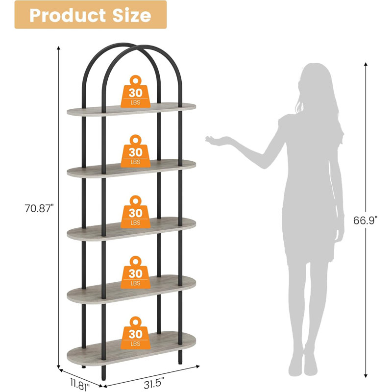 182cm H x 80cm W Bookcase, Grey
