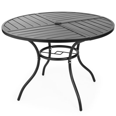 42? Round Patio Dining Table With Umbrella Hole Ideal For Backyard, Lawn, Poolside, Garden