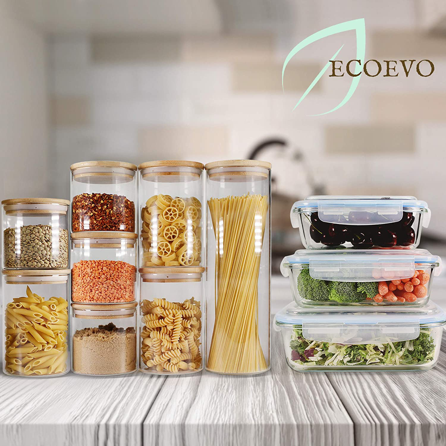 Prep & Savour Glass Food Storage Containers Set, Large Size Glass