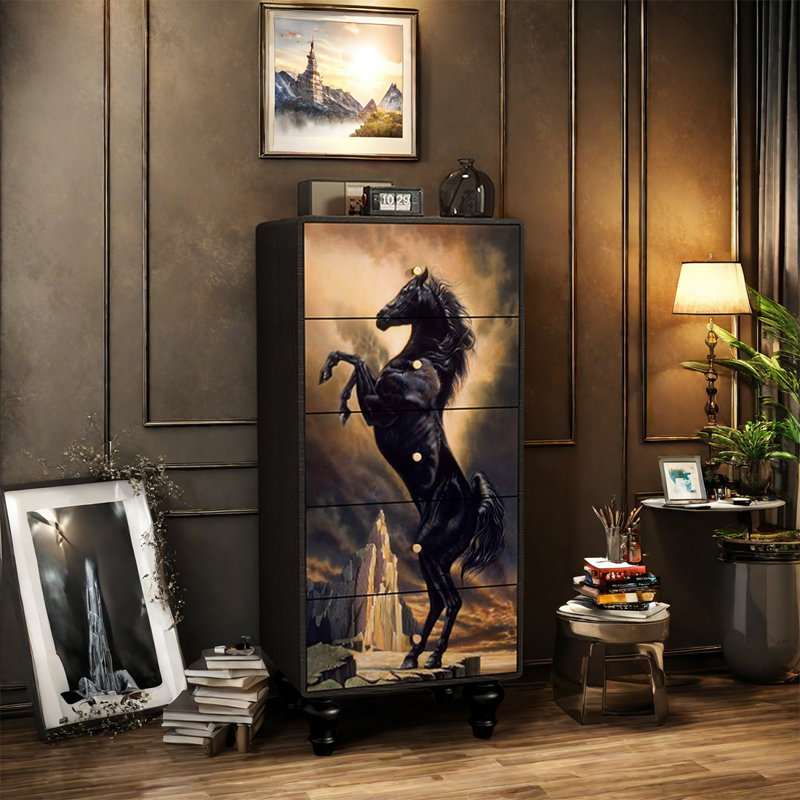 Armoire décorative en bois avec tiroirs, Noir