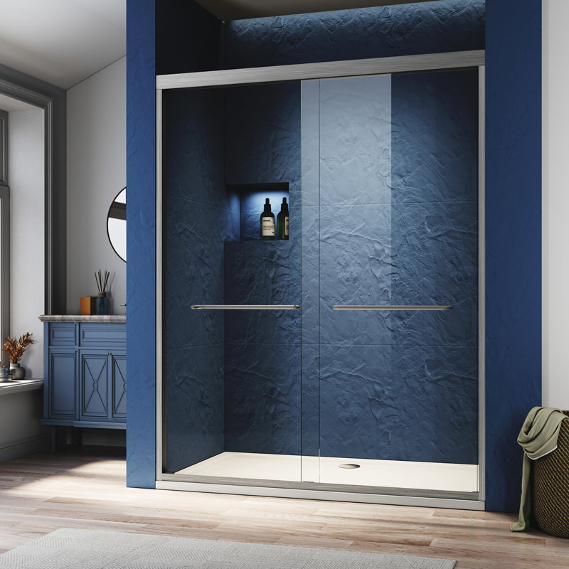 Adjustable Sliding Shower Glass Door, 50-54 In. W X 72 In. H, Semi Frameless, Clear Tempered Glass, 304 Stainless Steel Handles, Shower Door