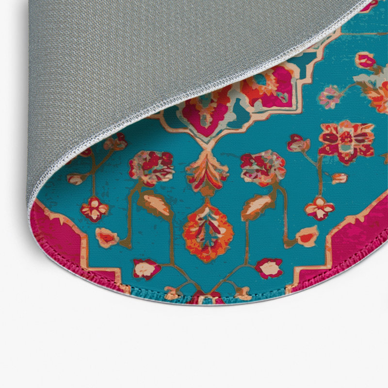 Tapis bleu intérieur et extérieur Tabriz, Rond 5 pi