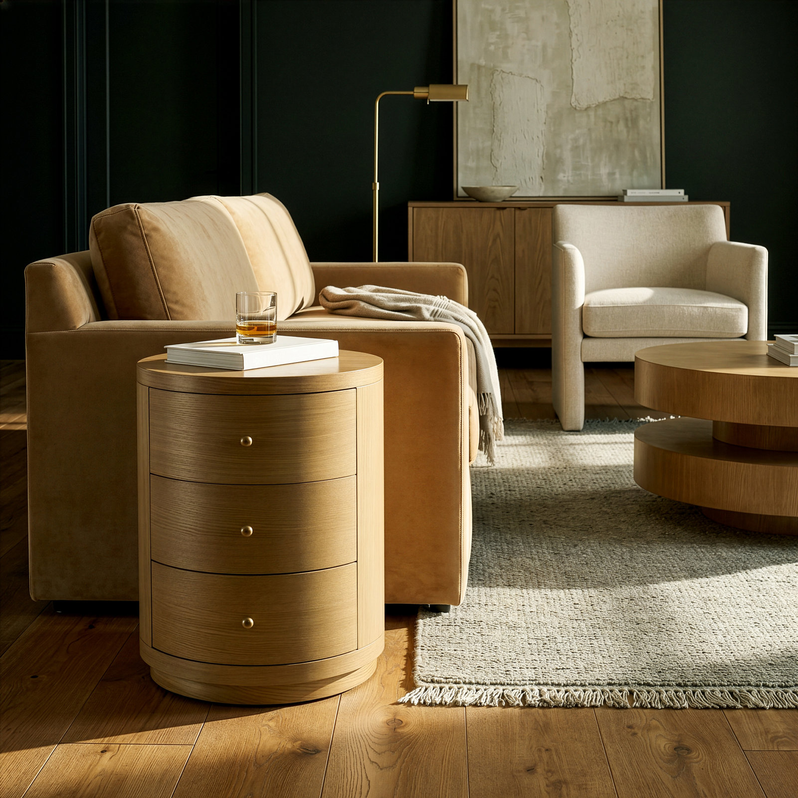 Celine 3-Drawer Acacia Nightstand, Natural Oak Brown