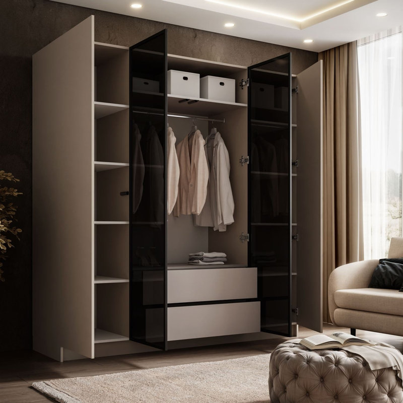 4 Door Wardrobe, Opening system: push-to-open (handleless fronts)