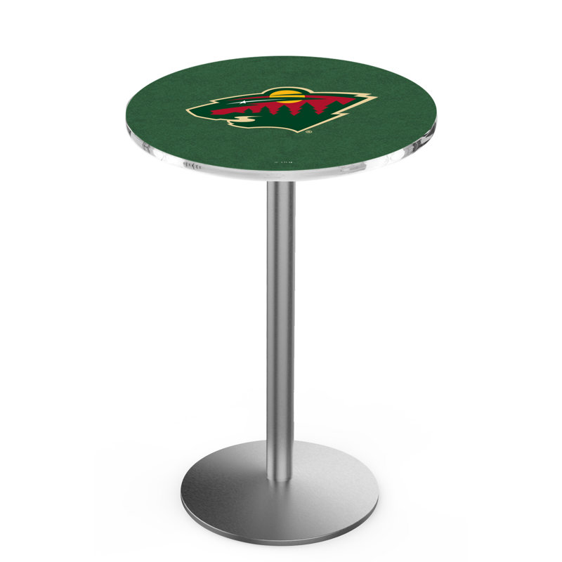 NHL Round Metal Base Dining Table, Minnesota Wild, Stainless Steel