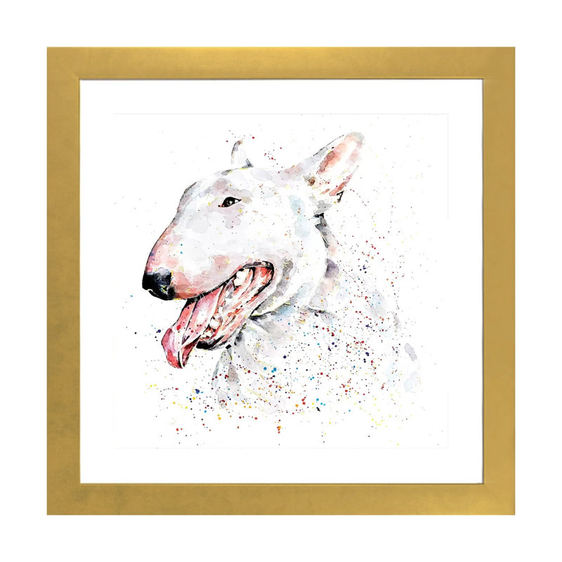Bull terrier blanc par Edwatercolours-impression, Blanc, H 24 po x l 24 po x p 1 po, Papier encadré doré