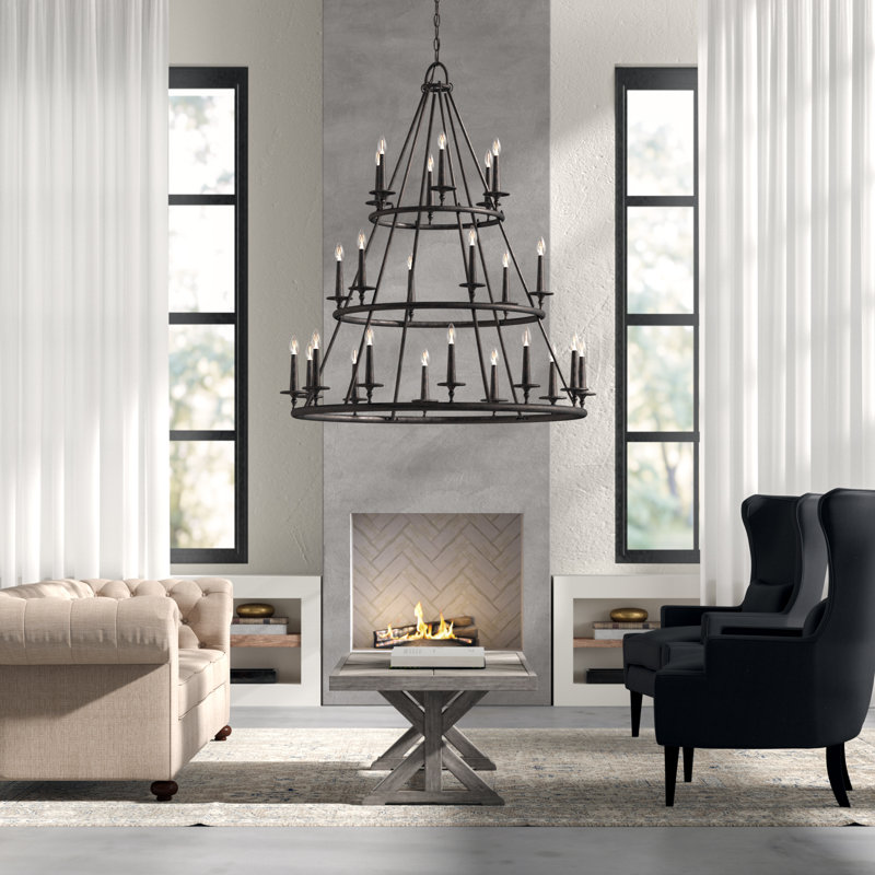 Eava 24-Light Dimmable Wagon Wheel Chandelier