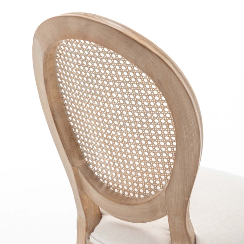 Chaises de salle à manger de style campagnard, structure en bois massif, assise rembourrée en lin et dossier en rotin tressé, ensemble de 2, pour un confort et un style optimaux (Chaise seule)