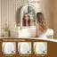 Meuble-lavabo moderne avec miroir à DEL 3 couleurs et finition en cuir, armoire latérale mobile et 5 tiroirs de rangement