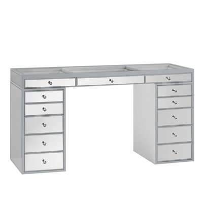 SlayStation Pro Premium Vanity Table with Double Decker Drawers and Clear Glass Top