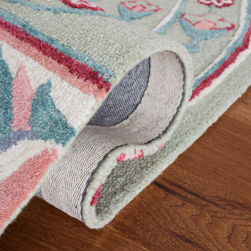 Sage and Ivory Floral Hand-Tufted Wool Area Rug