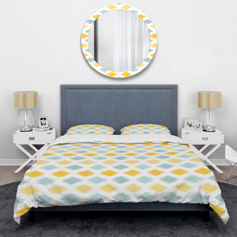 Ensemble de housse de couette à motif géométrique jaune et bleu, Housse de couette simple + 1 taie décorative stan