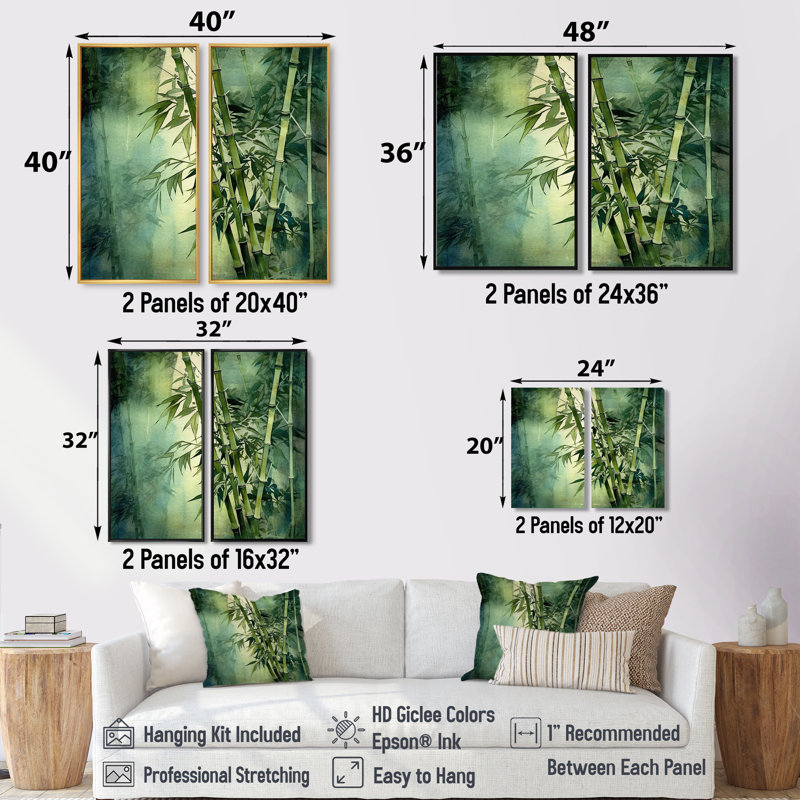 Bamboo Forest Intesed Field I - Art mural traditionnel 2 panneaux, Black, 36" H x 48" W, Impression encadrée flottante