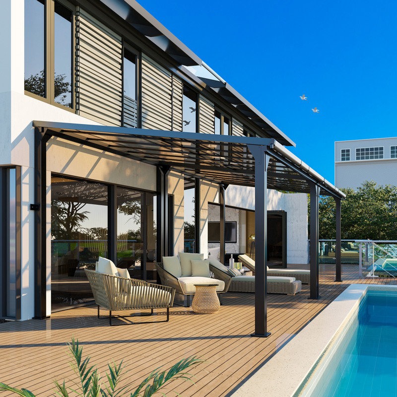 10 * 24FT Outdoor Gazebo Pergola Aluminum Framed with Sloping Pitched Roof, 96" H x 288" W x 114" D