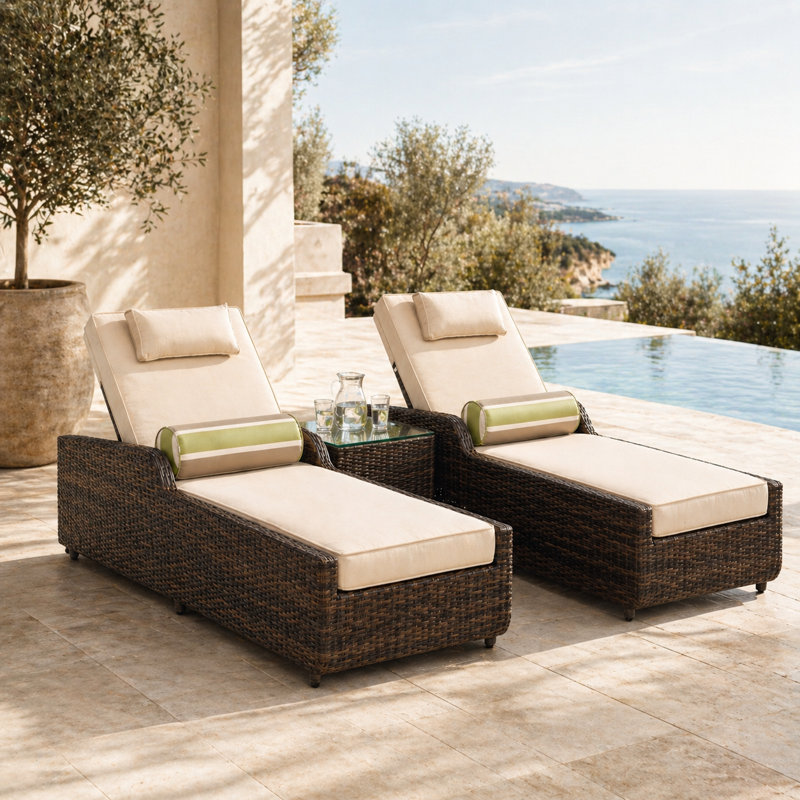 Chaise longue longue simple, Beige, Brun