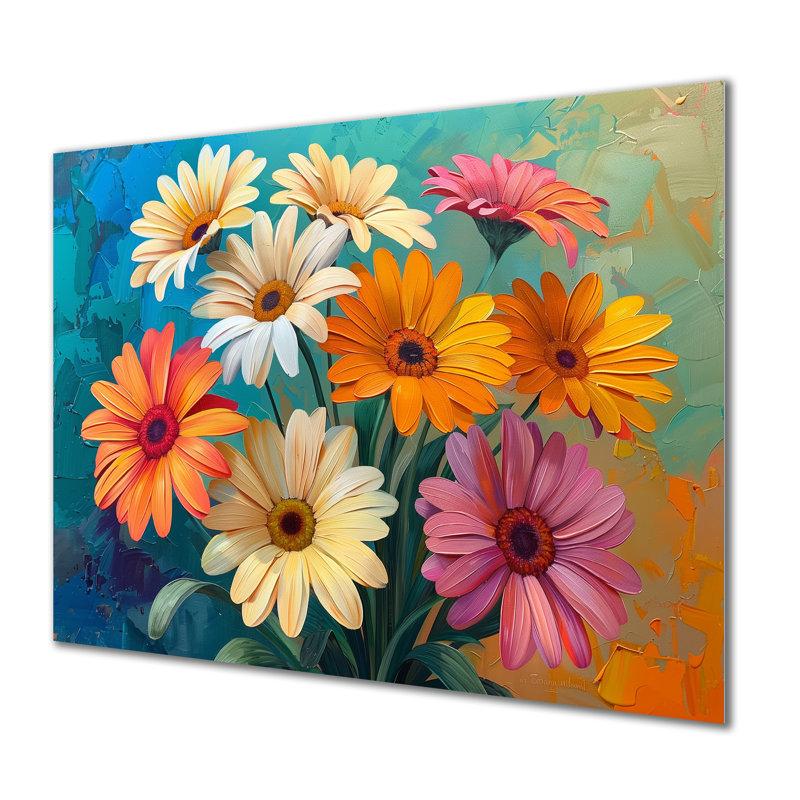 Impression florale vibrante de marguerites multicolores II - marguerites, Métal métal, H 12 po x l 20 po