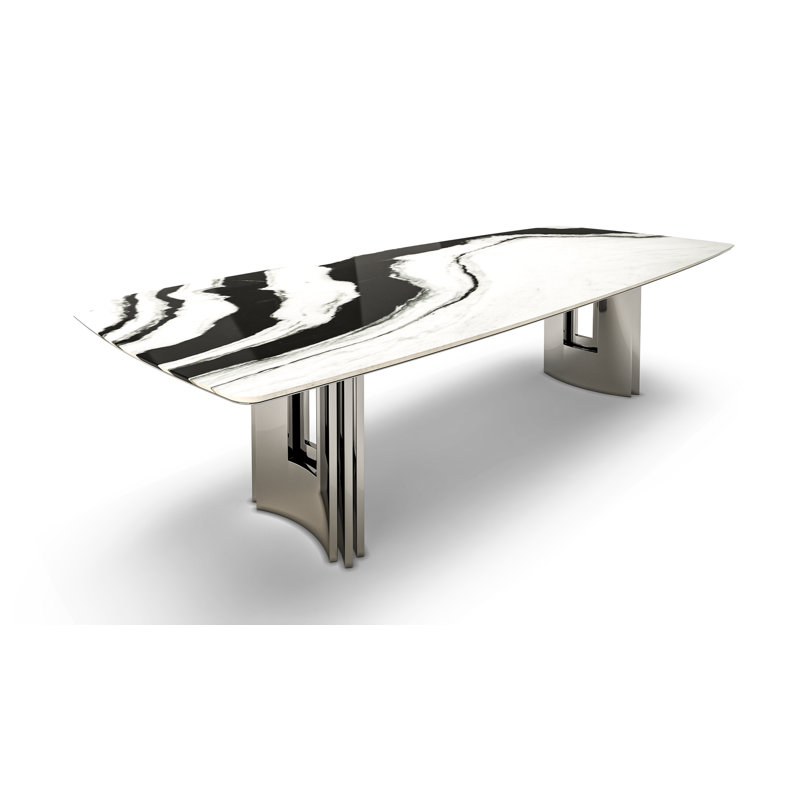 Meliades White Marble Dining Table, 29.5" H x 42" W x 72" D