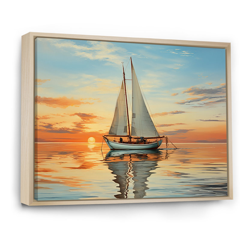 Voilier, réflexion rythmique I sur toile, H 34 po x l 44 po x P 1,5 po, Cadre naturel flottant