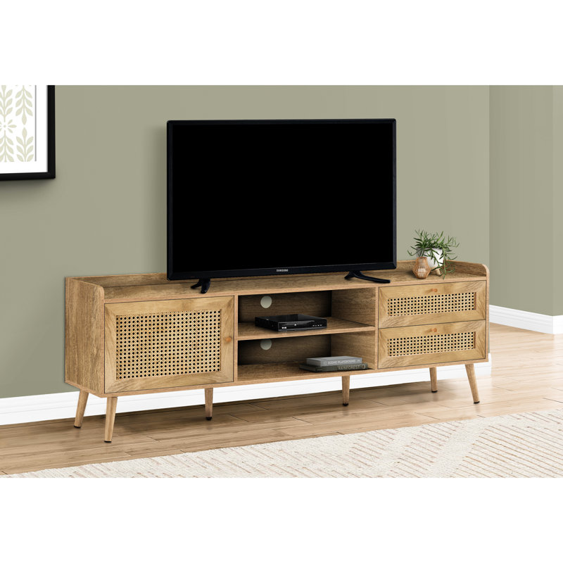 Meuble télé de 72 pouces, fini laminé en noyer, meuble stratifié moderne et fonctionnel, pour chambre ou salon