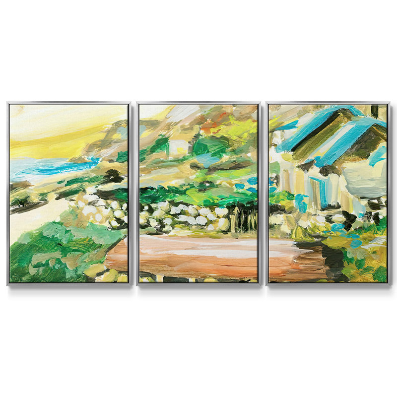 «Spring Village IV», reproduction de cadre flottant sur toile, 3 pièces, H 40 po x l 78 po x P 2 po, Argent