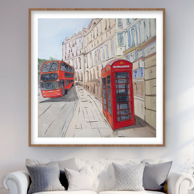 London Bus and Telephone Booth Print | Red Framed Decor