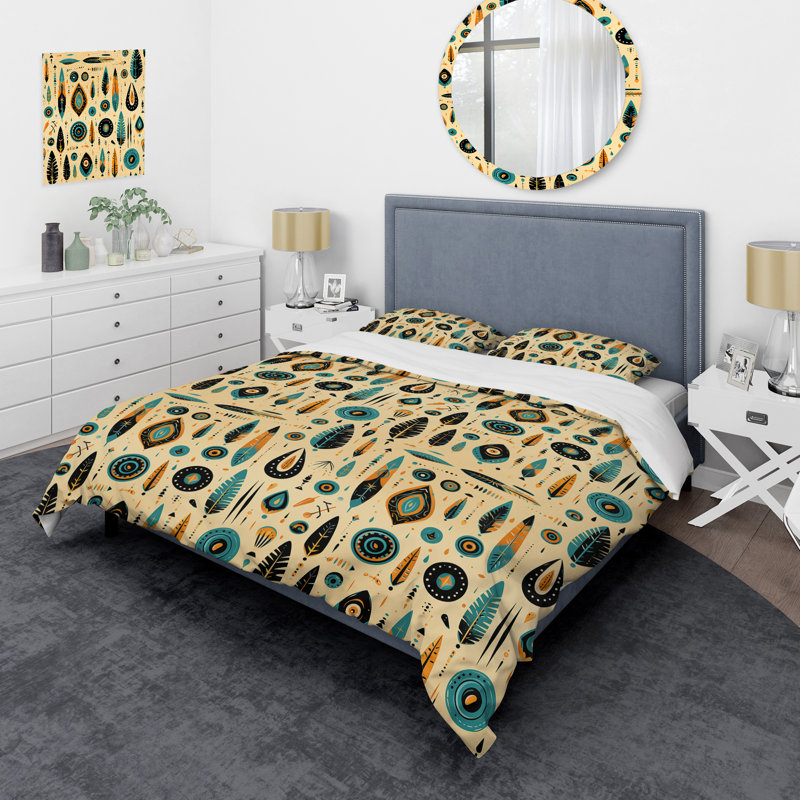 Nomadic Treasures Boho Pattern II Geometric Shapes Duvet Cover, King Duvet Cover + 2 King Shams
