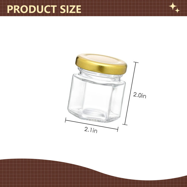 32 Pcs 1.5 oz Hexagon Jars/Glass Jars with Gold Lids, Small Mason