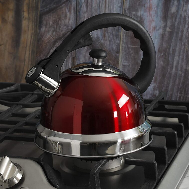 Mr. Coffee Morbern 1.8 Quart Stainless Steel Whistling Tea Kettle, Red