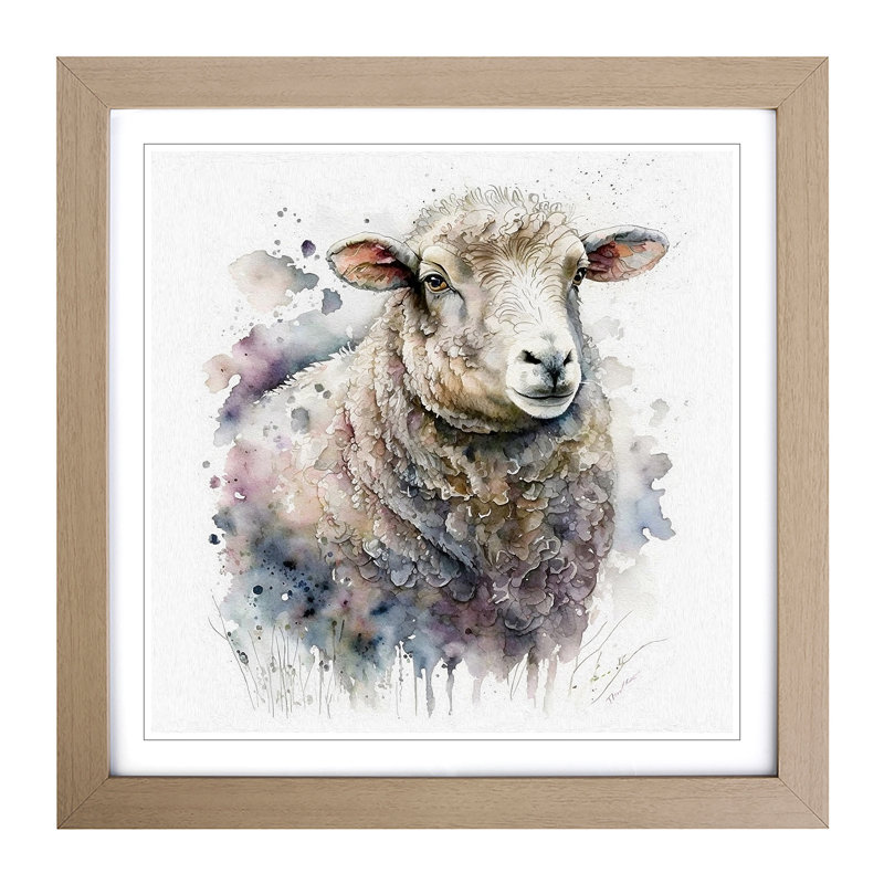 Sheep Watercolour - Framed Print, Oak