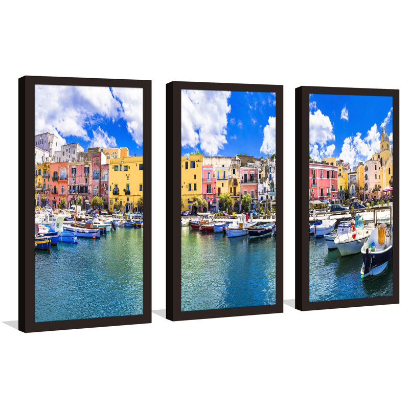 Procida, Italie, ensemble de 3 reproductions de photos sur acrylique, H 33,5 po x l 52,5 po x P 1 po