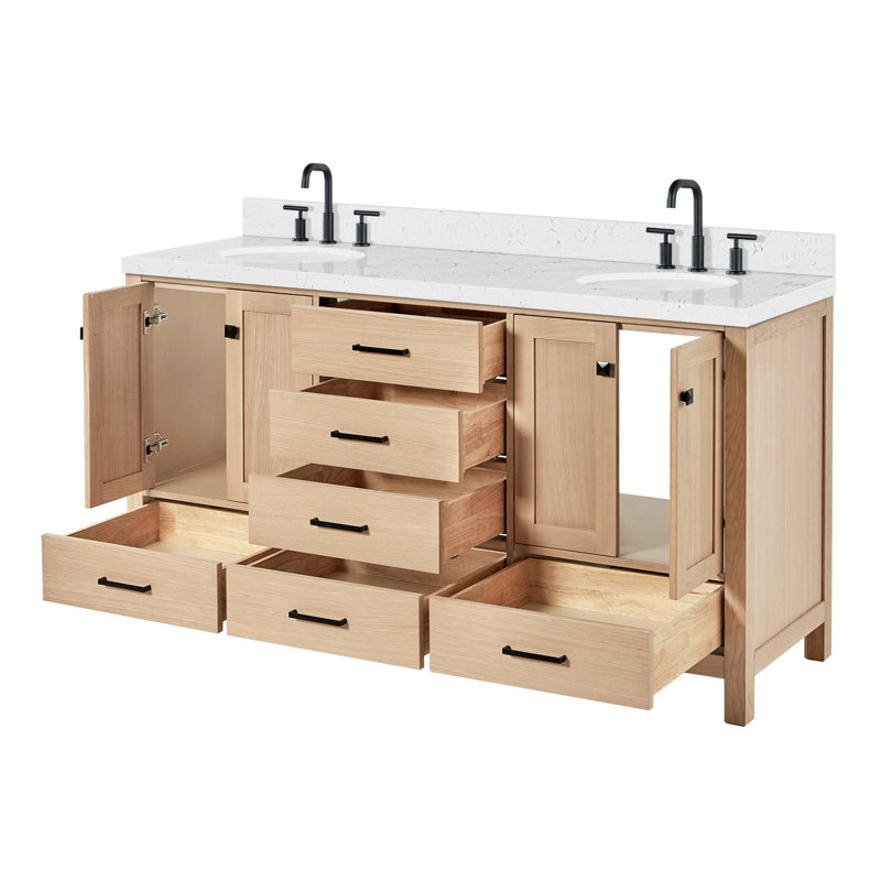 Meuble-lavabo double avec plateau 66,25 po , Chêne / noir mat