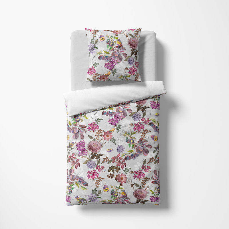 Sateen Floral Duvet Cover Set with Pillow Shams, 155 x 220 cm + 80 x 80 cm