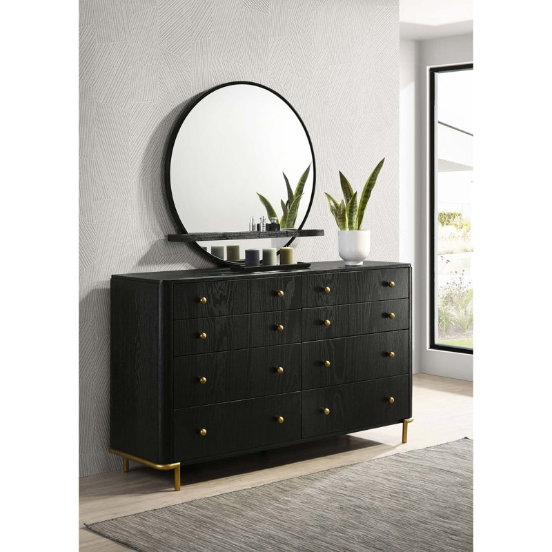 Commode 8 tiroirs avec miroir, Black